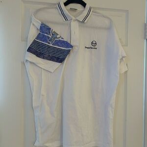 Sergio Tacchini Vintage 90s Italy Tennis Golf Polo Shirt White Blue 1st Class L